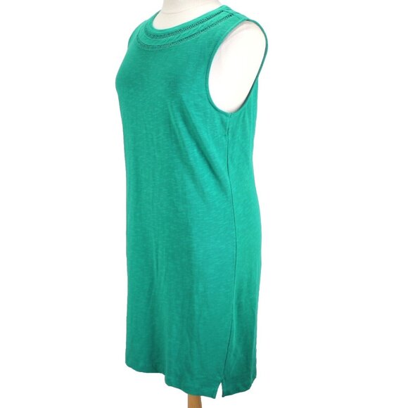 Talbots Knit Dress Womens Size XL Solid Green Sleeveless Cotton Crochet Trim - Picture 3 of 7